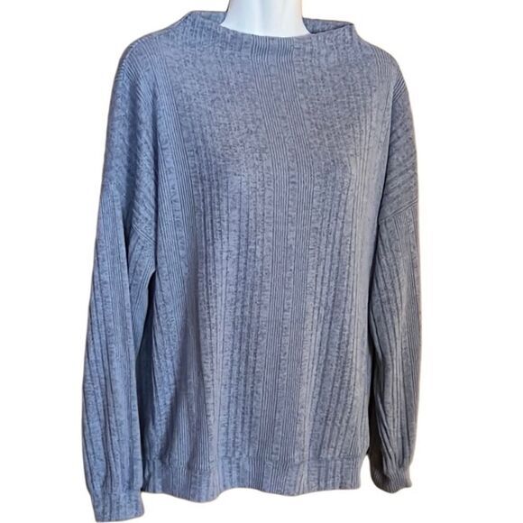 Hello Nite Sweater Sz Small Heather Blue Mock Neck Ribbed Soft Pullover NWT - Picture 2 of 8